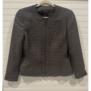 Santorelli Lana 1E003 Brown Textured Wool Blend Zip Front Jacket Italy Womens 8
